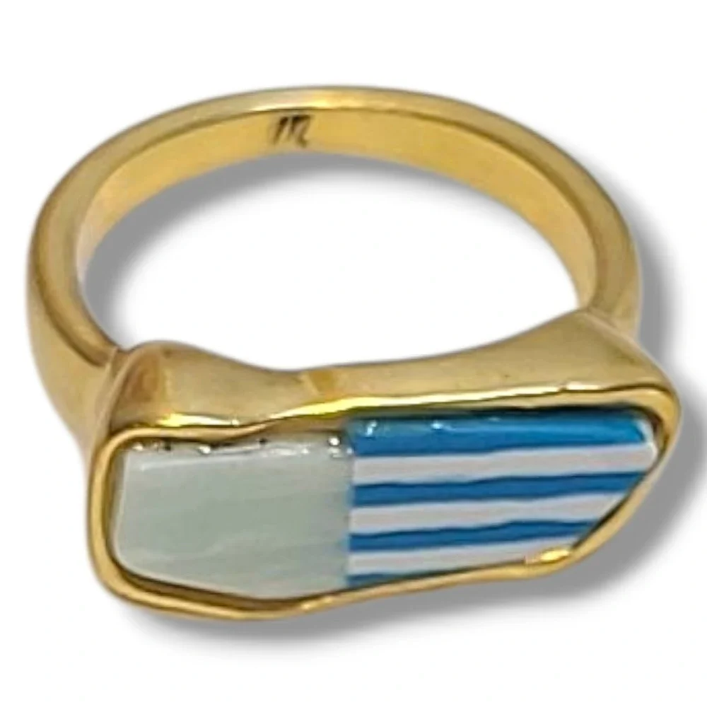 Madewell Patchwork Stone Seaside Blue‎ Cocktail Ring Size 6.5